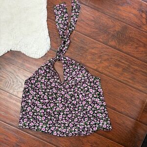 Zara Floral Halter Neck Top - Pink and Black